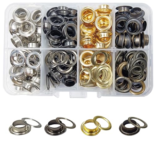 JXPXJMY 160 PCS Ösen Kit, 8mm Messing Ösen Nieten für DIY Leder Handwerk und Stoff (Installation Werkzeuge Nicht Enthalten), 4 Farben (Gold/Silber/Bronze/Glanz Schwarz) von JXPXJMY