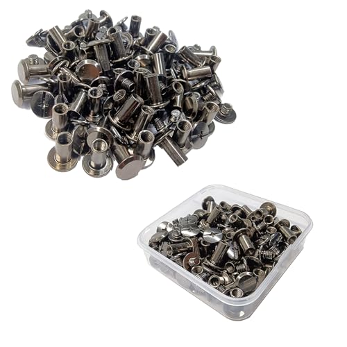 JXPXJMY Chicago-Schrauben-Set, Karbonstahl, Bindnieten für Bücher, Leder, Reiseetuis (glänzendes Schwarz, M5 x 10) von JXPXJMY