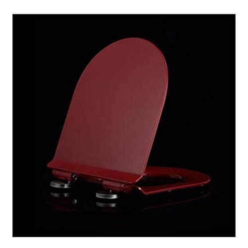 JXQ Langer WC-Sitz, weiß/rot, mit Absenkautomatik, überlegene Haltbarkeit, Kunstharz-Material, löst sich nicht, mit Edelstahl-Scharnieren, rechteckig/ovale Form (Farbe: Rot-U) von JXQ