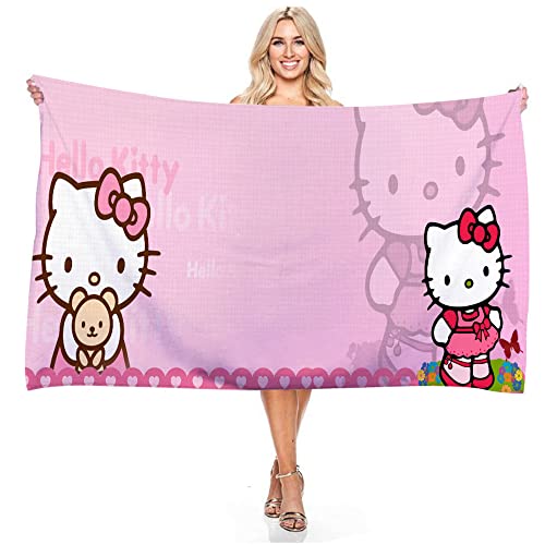 JXSMYT Hello Kitty Strandtuch Badetuch 70cm X 140cm,Badetuch Rosa,Kinder Strandtuch Mädchen Sonne,Strandtücher,handtücher Set (A03,80x160cm) von JXSMYT