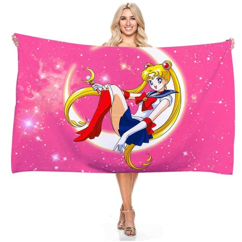 JXSMYT Moon Anime Badetuch,Sailor Mikrofaser Strandtuch,Strandtuch Kinder mädchen,Handtuch rosa pink,saunatuch Damen,Strandtuch mädchen (A01,80x160cm) von JXSMYT