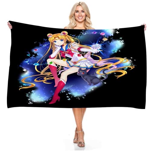 JXSMYT Moon Anime Badetuch,Sailor Mikrofaser Strandtuch,Strandtuch Kinder mädchen,Handtuch rosa pink,saunatuch Damen,Strandtuch mädchen (A02,80x160cm) von JXSMYT