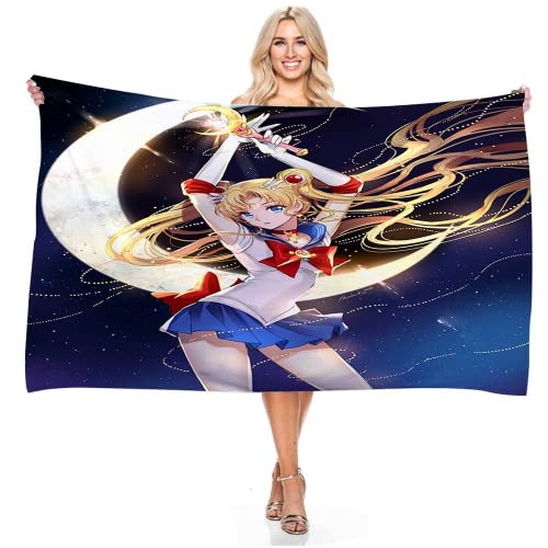 JXSMYT Moon Anime Badetuch,Sailor Mikrofaser Strandtuch,Strandtuch Kinder mädchen,Handtuch rosa pink,saunatuch Damen,Strandtuch mädchen (A05,80x160cm) von JXSMYT