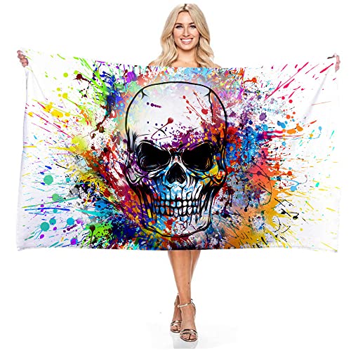 JXSMYT Totenkopf Strandtuch Mikrofaser Handtuch Saunatuch,Badetuch Strandhandtuch Schnell Trocknendes Fitnesshandtuch,Leichtes Badehandtuch (A1,100x200cm) von JXSMYT