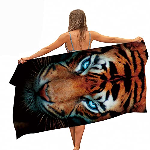 Strandtuch Tiger Große Strandtücher,Badetuch Schnell Trocknend Wasseraufnahme Extra Microfiber,3D Tiger Handtuch Kinder Jugend Erwachsene Kuscheldecke (A01,90x180cm) von JXSMYT
