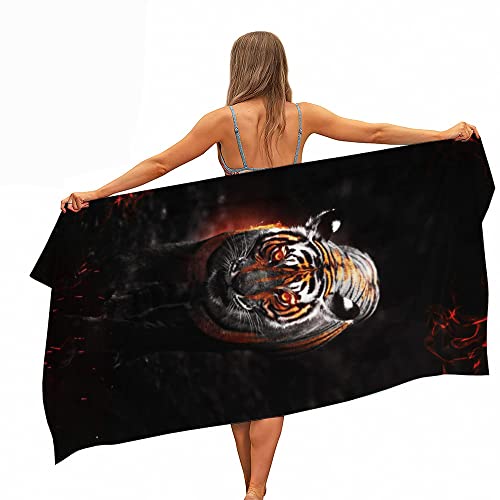 Strandtuch Tiger Große Strandtücher,Badetuch Schnell Trocknend Wasseraufnahme Extra Microfiber,3D Tiger Handtuch Kinder Jugend Erwachsene Kuscheldecke (A08,100x180cm) von JXSMYT