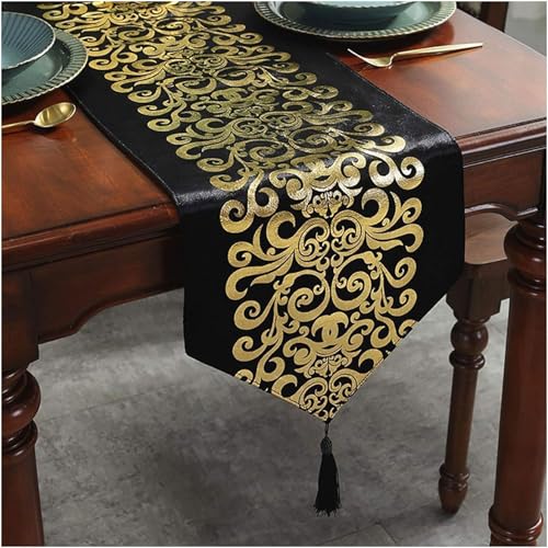 Tischläufer Home Tischwäsche Luxus moderne Tischläufer Home Dekorative für Hochzeitsfeier Home Hotel Modern Luxus Gestreifte Tischläufer Hohe Präzision Jacquard Tischläufer,Black-33x210cm von JXUANMM