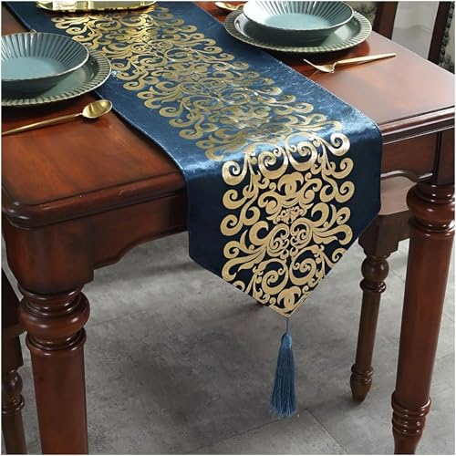 Tischläufer Home Tischwäsche Luxus moderne Tischläufer Home Dekorative für Hochzeitsfeier Home Hotel Modern Luxus Gestreifte Tischläufer Hohe Präzision Jacquard Tischläufer,Blue-33x250cm von JXUANMM