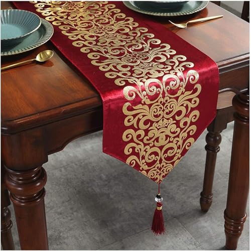Tischläufer Home Tischwäsche Luxus moderne Tischläufer Home Dekorative für Hochzeitsfeier Home Hotel Modern Luxus Gestreifte Tischläufer Hohe Präzision Jacquard Tischläufer,Red-33x250cm von JXUANMM
