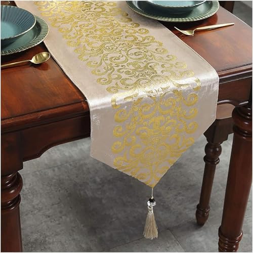 Tischläufer Home Tischwäsche Luxus moderne Tischläufer Home Dekorative für Hochzeitsfeier Home Hotel Modern Luxus Gestreifte Tischläufer Hohe Präzision Jacquard Tischläufer,Yellow-33x250cm von JXUANMM