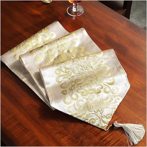 Tischläufer Home Tischwäsche NEU Europäischer Luxus-Samt Vergoldeter Tischläufer Tischdecke Bestickte Gloden Tischläufer Home Textile Für Partys, Hochzeiten, Esstische,Yellow-33x180cm von JXUANMM