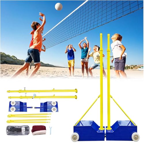 Volleyballnetz für den Außenbereich, tragbare Volleyballnetzstange Garten, Badmintonnetz-Set Tennis mit Rädern, Tragetasche, Volleyball-/Badmintonstangen und Netz Basis das Training im Freien von JXUANMM