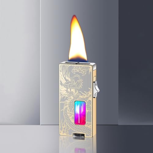 Feuerzeug mit offener Flamme und sieben Löchern, extra breite, weiche Flamme, for Anzünden schütteln, klares Sichtfenster for den Brennstoff, nachfüllbar mit Butan, Unisex-Geschenk(B) von JXUFGYES
