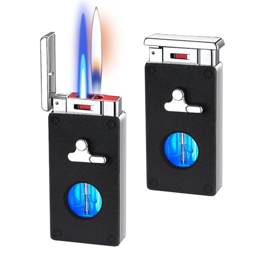 Intelligentes Handfeuerzeug mit Taschenlampe, 5 Zündmethoden, winddichtes Feuerzeug mit Doppelflamme und Optionen for winddichte blaue Flamme und offene Flamme, nachfüllbar mit Butan, perfekt als Gesc von JXUFGYES