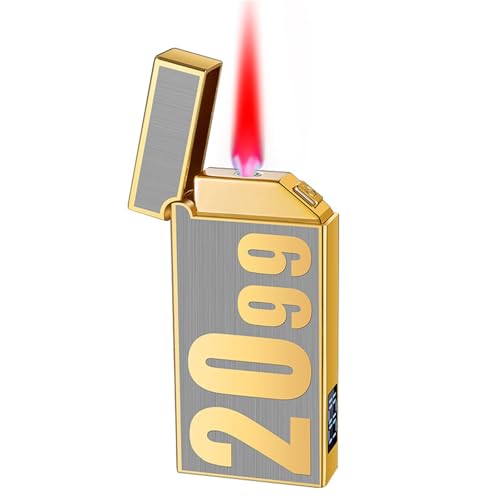 Intelligentes winddichtes aufblasbares Butanfeuerzeug, tragbar, sichtbares Luftfenster, winddichte rote Flamme, einstellbare Flamme, geeignet for Camping im Freien, Geschenk(F) von JXUFGYES