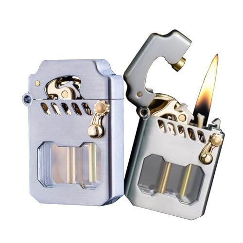 Mecha Metall-Rocker-Feuerzeug, Retro-Kerosin-Winddichtes Feuerzeug, Transparent, Geeignet für Outdoor-Reisen, Camping (B) von JXUFGYES