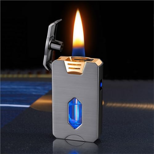 Smartes Kerosinfeuerzeug, Vier Zündmodi, Mit Sicherheitsschalter, Transparentes Luftfenster, Wiederverwendbar, Geeignet for Camping, Kerzen, Männergeschenke(Black) von JXUFGYES