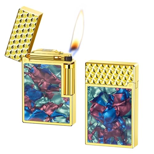 Traditionelles Butanfeuerzeug mit weicher Flamme, seitliche Schiebezündung, tragbar aus Metall, einstellbare Flamme, nachfüllbares Butangas, Unisex-Geschenk(D) von JXUFGYES