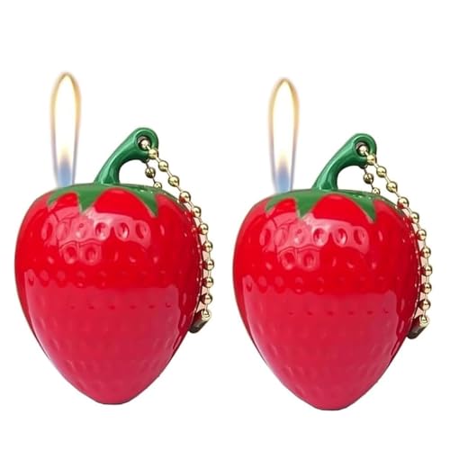 Zweierpack süße Erdbeerfeuerzeuge, weiche Flamme, cooles Design, nachfüllbar mit Butan, einstellbare Flamme, tragbar, geeignet als Kerzengeschenk for Männer und Frauen(Red) von JXUFGYES