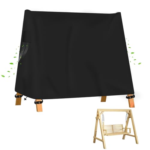 A-Rahmen-Schaukelabdeckung Schwerlast 600D Oxford Wasserdicht, Winddicht, UV-Beständiges Spitzdach Hollywoodschaukel Abdeckung mit Fluoreszierender Griff ,Schwarz (200*140*180CM) von JXXPGG