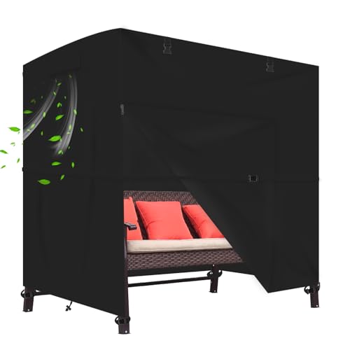 Hollywoodschaukel Abdeckung – Wasserdichte 600D Oxford Schutzhülle für 3-4 Sitzer Gartenschaukel – Reißfeste Abdeckplane mit Reißverschluss & Gurten – Abdeckhaube für Hollywood Swing (254*150*183CM) von JXXPGG