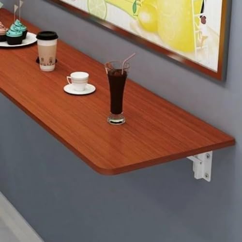 An der Wand montierter Klapptisch, schwebender Computertisch mit Klappblatt-Wandregal, faltbarer hängender Laptop-Arbeitsschreibtisch für Balkon, Wäscherei, Arbeitszimmer, Schlafzimmer (Teak, 50 × 2 von JXYQ