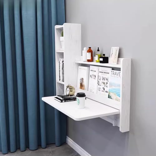 An der Wand montierter Schreibtisch, herunterklappbarer Laptop-Schreibtisch, platzsparender Tisch, Arbeitsstation mit Ablagefächern, schwebender Laptop-Tisch mit Klappblatt zur Platzersparnis (Weiß2 von JXYQ