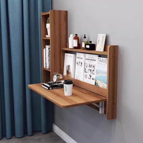An der Wand montierter Schreibtisch, herunterklappbarer Laptop-Schreibtisch, platzsparender Tisch, Arbeitsstation mit Ablageflächen, schwebender Laptop-Tisch mit Klappblatt zur Platzersparnis (Walnu von JXYQ