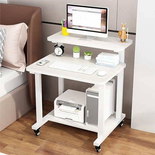 JXYQ 3-stufiger Computertisch auf Rollen mit Monitorständer, mobiler Laptoptisch mit Ablageflächen für kleine Räume, kompakter Schreibtisch auf Rollen (weiß, Größe: 29 Zoll B) von JXYQ