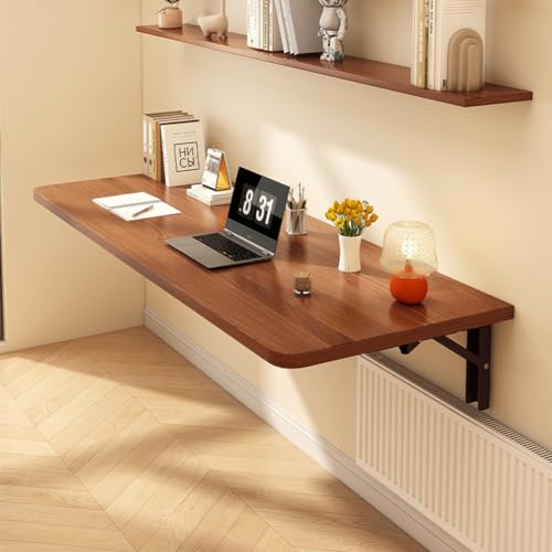 JXYQ An der Wand montierter Klapptisch, schwebendes Laptop-Schreibtischregal mit Klappblatt für kleine Räume, Faltbarer Computer-Arbeitstisch mit Eisenhalterung, Wäschebalkon (Walnuss, 60 × 40 cm) von JXYQ