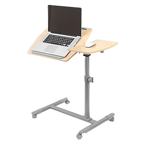 JXYQ Ergonomischer Sitz-Steh-Laptop-Schreibtisch, zusammenklappbarer Laptop-Schreibtisch mit Mauspad auf Rädern, Faltbarer Schoßschreibtisch, mehrtischiger Laptop-Ständer fürs Bett, Holzfarbe von JXYQ