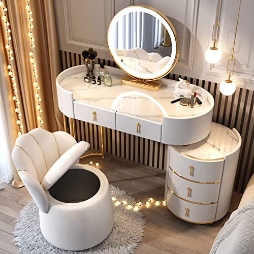 JXYQ Frisiertisch, multifunktionaler Kosmetik-Aufbewahrungsschrank mit gepolstertem Hocker/Spiegel, geeignet für Schlafzimmer und Gästetoilette von JXYQ