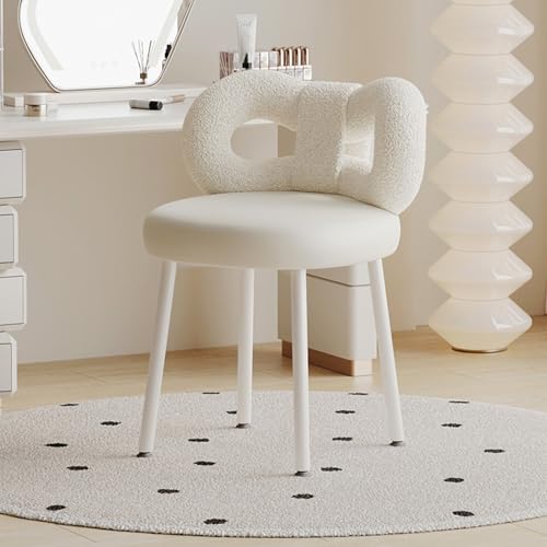 JXYQ Schminkstuhl mit gebogener Rückenlehne, armloser Schminkstuhl aus Samt, Hocker, Home-Office-Stuhl mit Metallbeinen, Frisiertischhocker für Schlafzimmer, Wohnzimmer, Ankleidezimmer (weiß) von JXYQ
