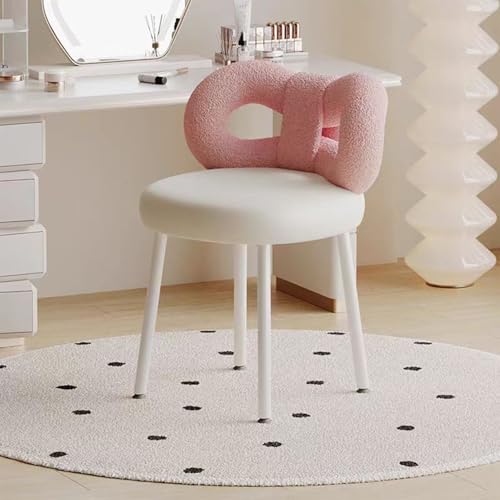 JXYQ Schminkstuhl mit gebogener Rückenlehne, armloser Schminkstuhl aus Samt, Hocker, Home-Office-Stuhl mit Metallbeinen, Frisiertischhocker für Schlafzimmer, Wohnzimmer, Ankleidezimmer (weiß) von JXYQ