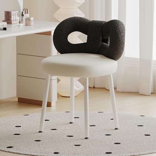 JXYQ Schminkstuhl mit gebogener Rückenlehne, armloser Schminkstuhl aus Samt, Hocker, Home-Office-Stuhl mit Metallbeinen, Frisiertischhocker für Schlafzimmer, Wohnzimmer, Ankleidezimmer (weiß) von JXYQ