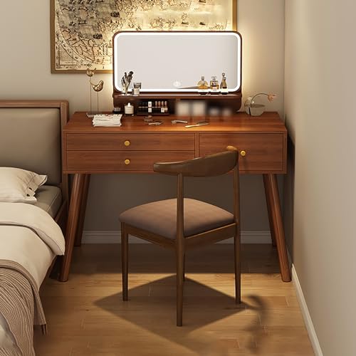 JXYQ Schminktisch mit beleuchtetem Spiegel, Frisiertisch aus Holz für das Schlafzimmer von Frauen und Mädchen, moderner Schminktisch mit gepolstertem Hocker für das Schlafzimmer-Badezimmer von JXYQ