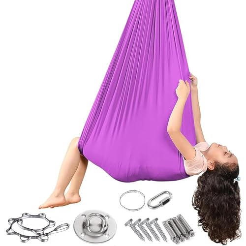 JXYQZD Yoga-Schaukel, Aerial Yogatuch, Sensorische Socken for Kinder mit Autismus und Verarbeitungsstörungen (Color : Lila, Size : 39x110 Zoll) von JXYQZD