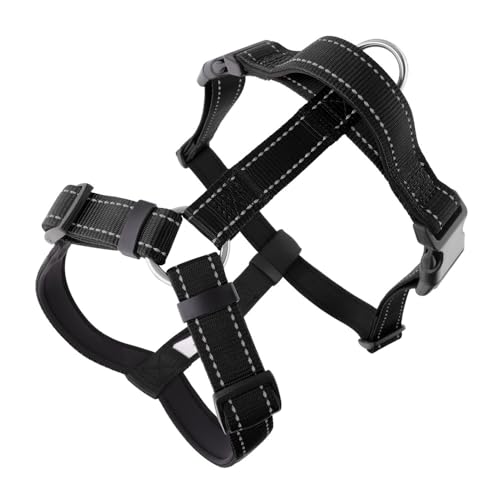 Hundegeschirr Mittelgroße Hunde, Anti Zug Geschirr Mit Kontrolle, No Pull Verstellbar Hundegeschirr Grosse Hunde, Atmungsaktiv Reflexstreifen Tauchmaterial Brustgeschirr (schwarz,XL) von JXpxbao