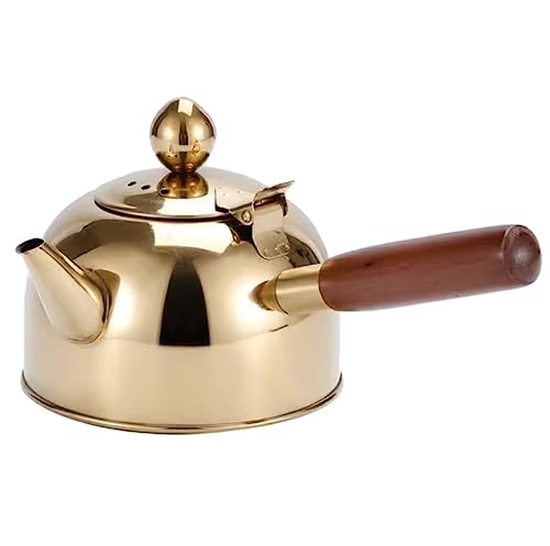 JYARZ Wasserkessel Induktion Pfeifender Teekessel Aus Edelstahl, Teekannenkessel Mit Holzgriff Für Den Gasherd Zu Hause Wasserkessel Gasherd (Color : Gold, Size : 680Ml) von JYARZ