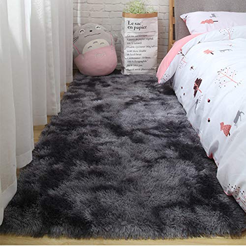 Shaggy Teppich Für Schlafzimmer, Super Weich Langflor Plüsch Area Teppich Luxus Flauschig Gemütliche Wohnzimmer Bettvorleger,Anti-rutsch Dick Teppich Kinderzimmer-dunkelgrau 400x200cm(157x79in) von JYAcloth