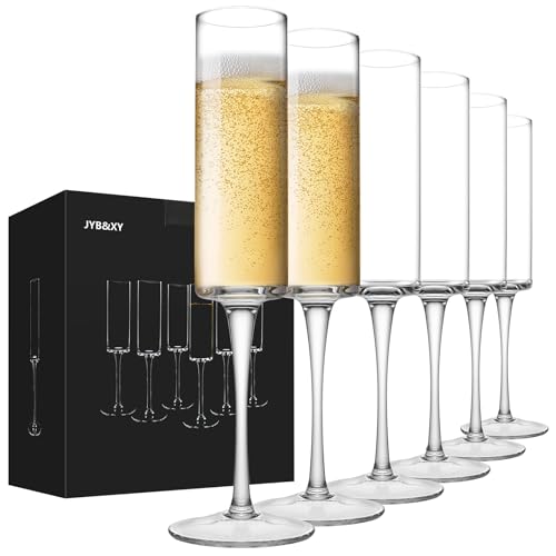 Set mit 6 Kristall-Sektgläsern, mundgeblasen, klassische Champagnerflöten, 100 % bleifrei, Qualität, Sektglas, Stielgläser, spülmaschinenfest, 200 ml von JYB&XY