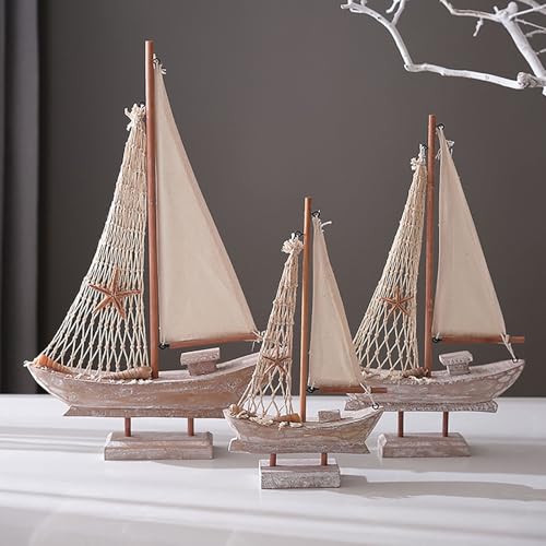 JYBBST 3 Stück Holz Maritime Boot Deko Maritime Deko Segelboot Aus Holz Segelschiff Modell Muschel Nautische Perfekt Segelschiff Modell Für Büro Nautisches Holzboot von JYBBST