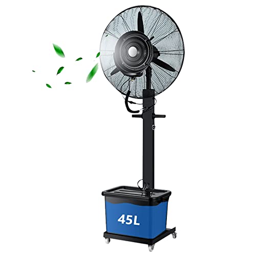 JYBNBBE Oszillierender Sockelventilator mit Zerstäubung für den Außenbereich, 3 Geschwindigkeiten, Schwarz, ideal für Terrassen, Terrassen und mehr, mit großem Fassungsvermögen von 45 l. von JYBNBBE