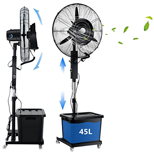 Sockelventilator für den Außenbereich, mit großem Tank mit 45 l Fassungsvermögen, Zerstäuber-Set, Oszillationsfunktion, höhenverstellbarer Kühlventilator, 81 cm von JYBNBBE