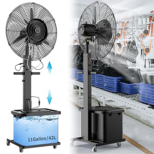 Standventilator, höhenverstellbarer Vernebler für den Außenbereich, Standventilator mit 90°-Oszillation, 3 Geschwindigkeitsstufen, 11 Gallonen-Tank, Ventilator-Vernebler von JYBNBBE