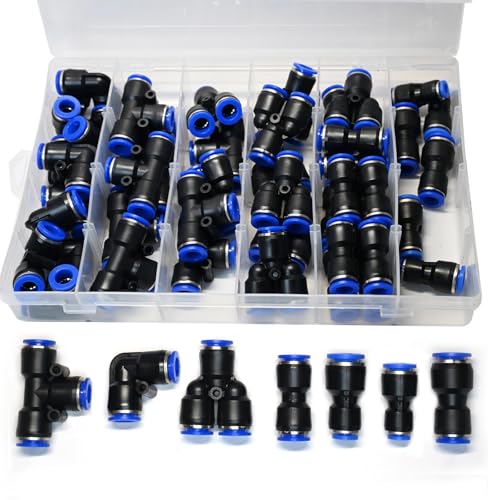 46 Stück 10mm Pneumatisches Schnellsteckverbinder-Set – Gerade, Winkel, T-Stücke, Y-Splitter & Reduzierstücke – Luftschlauchverbinder für PU/Nylon/PE-Rohre von JYCONNECTS