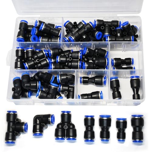 46 Stück 8mm Pneumatisches Schnellsteckverbinder-Set – Gerade, Winkel, T-Stücke, Y-Splitter & Reduzierstücke – Luftschlauchverbinder für PU/Nylon/PE-Rohre von JYCONNECTS