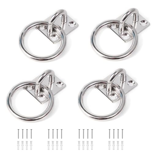 JYCONNECTS 4 Stück 304 Edelstahl Augplatte mit Ring – Anbindering zum Anschrauben inkl. Schrauben & Dübel für Holzpfosten, Massivwände, Decken JYCONNECTS 4 Stück 304 Edelstahl Augplatte mit Ring – Anbindering zum Anschrauben inkl. Schrauben & Dübel für Holzpfosten, Massivwände, Decken von JYCONNECTS