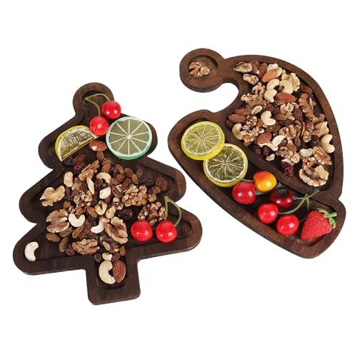 2 Stück Weihnachtsgeschirr-Tablett aus Holz, Weihnachtsbaum-Obst-Essteller, Weihnachtsbaum-Obstteller, Obst- und Trockenfrüchte-Kuchen-Dessert-Serviertabletts von JYCRA