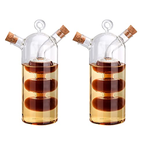 JYCRA 2-in-1 Öl- und Essigspender-Set, 2 Stück, transparent, doppellagig, Glas, Olivenölflasche, doppelter Ausgießer, Flasche für Küche, C von JYCRA
